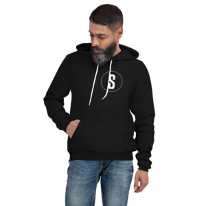 Saturo “S” Hoodie – Black (Unisex) – Front and Back