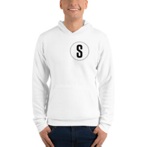 Saturo “S” Hoodie – White (Unisex) – Front and Back